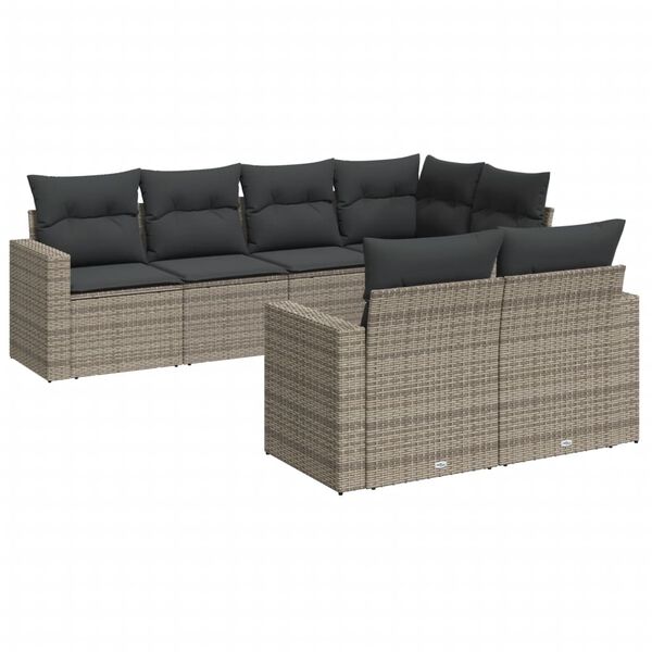 vidaXL Salon de jardin avec coussins 7 pcs gris r&eacute;sine tress&eacute;e