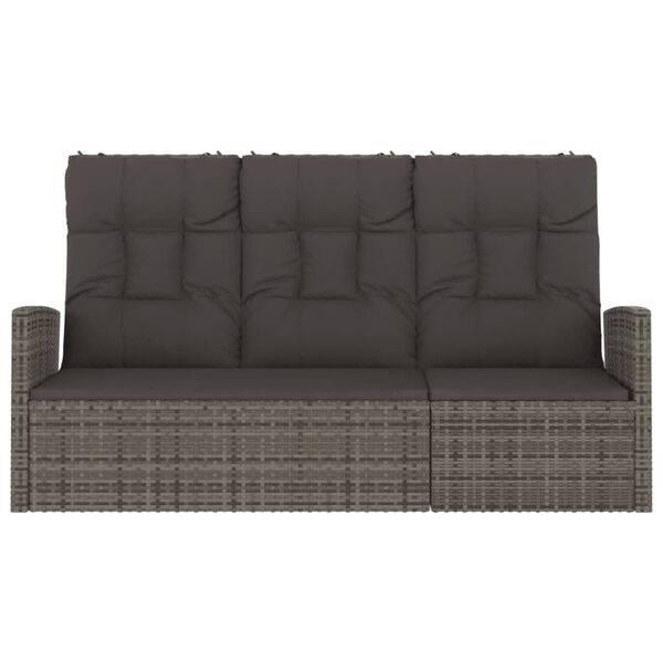 vidaXL Banc de jardin inclinable et coussins gris 173cm r&eacute;sine tress&eacute;e