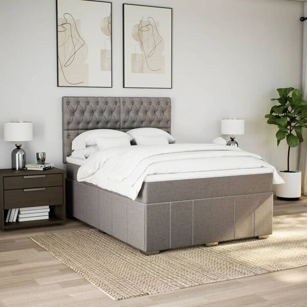 vidaXL Sommier &agrave; lattes de lit avec matelas Taupe 140x200 cm Tissu