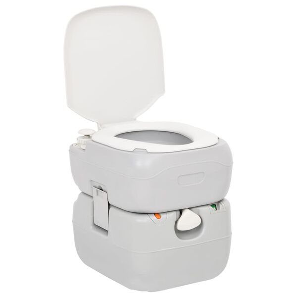 vidaXL Toilette de camping portable gris et blanc 22+12 L PEHD