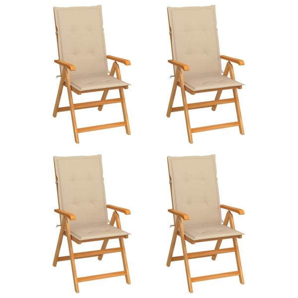 vidaXL Chaises de jardin lot de 4 avec coussins beige Bois teck solide