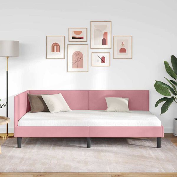 vidaXL Cadre de lit d'angle Rose 90 cm x 200 cm Velours