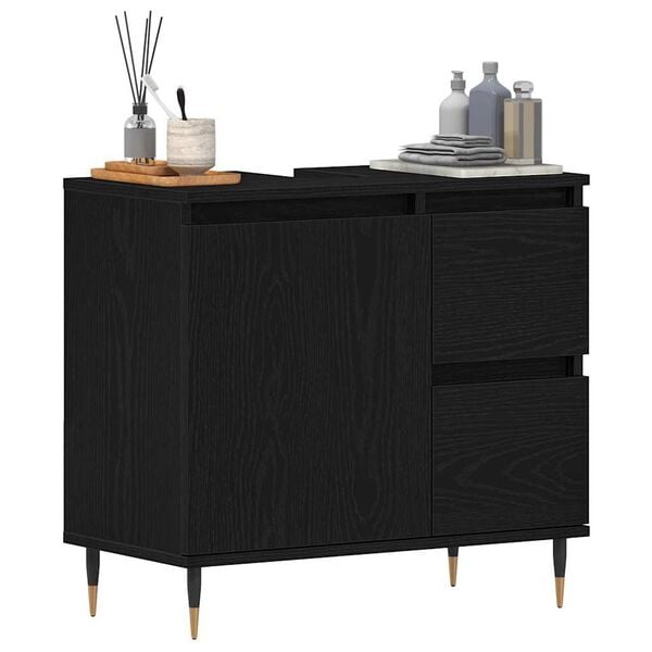 vidaXL Cabinet de salle de bain avec tiroir Ch&ecirc;ne noir 65 x 33 x 60 cm
