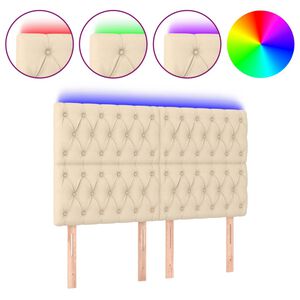 vidaXL T&ecirc;te de lit &agrave; LED Cr&egrave;me 144x7x118/128 cm Tissu