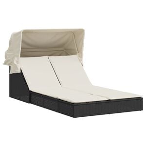 vidaXL Chaise longue double et auvent et coussins noir résine tressée