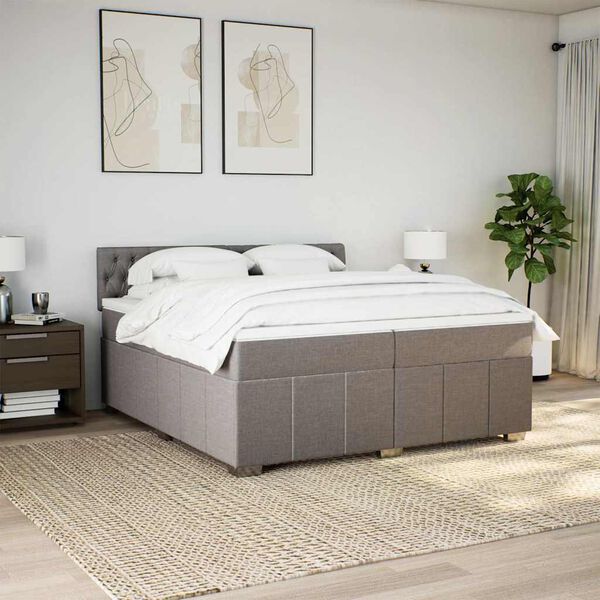 vidaXL Sommier &agrave; lattes de lit avec matelas Taupe 200x200 cm Tissu