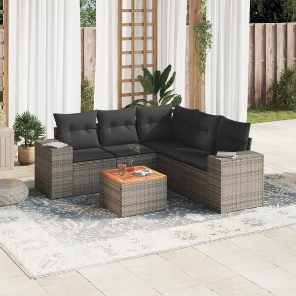 vidaXL Salon de jardin 6 pcs avec coussins gris r&eacute;sine tress&eacute;e