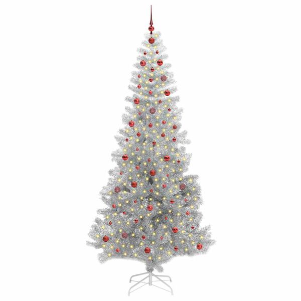 vidaXL Sapin de No&euml;l avec 300 LED avec support Argent 240 cm PET
