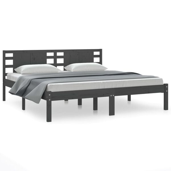 vidaXL Cadre de lit sans matelas gris 200x200 cm bois massif de pin