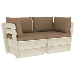 vidaXL Canap&eacute; palette &agrave; 2 places de jardin avec coussins Bois d'&eacute;pic&eacute;a