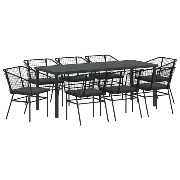 vidaXL Ensemble de salle &agrave; manger pour jardin 9 pcs Noir polyrotin