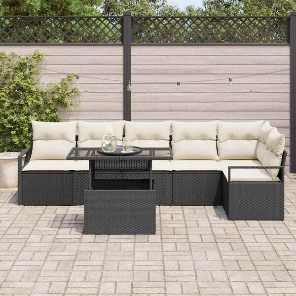 vidaXL Ensemble de canap&eacute; de jardin avec coussin 7 pcs Noir Poly rotin