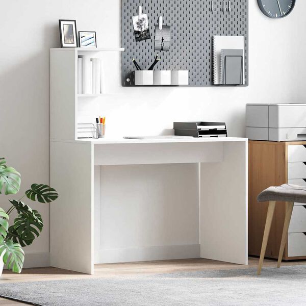 vidaXL Bureau avec étagère Blanc 102 x 50 x 124 cm Bois d'ingénierie