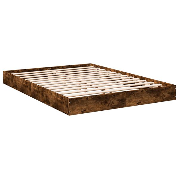 vidaXL Cadre de lit sans matelas ch&ecirc;ne fum&eacute; 135x190 cm bois ing&eacute;nierie