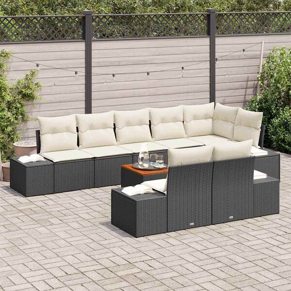 vidaXL Ensemble de canap&eacute; de jardin avec coussin 9 pcs Noir Poly rotin