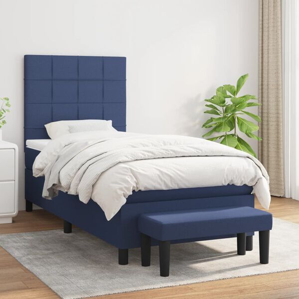 vidaXL Sommier &agrave; lattes de lit avec matelas Bleu 90x190 cm Tissu