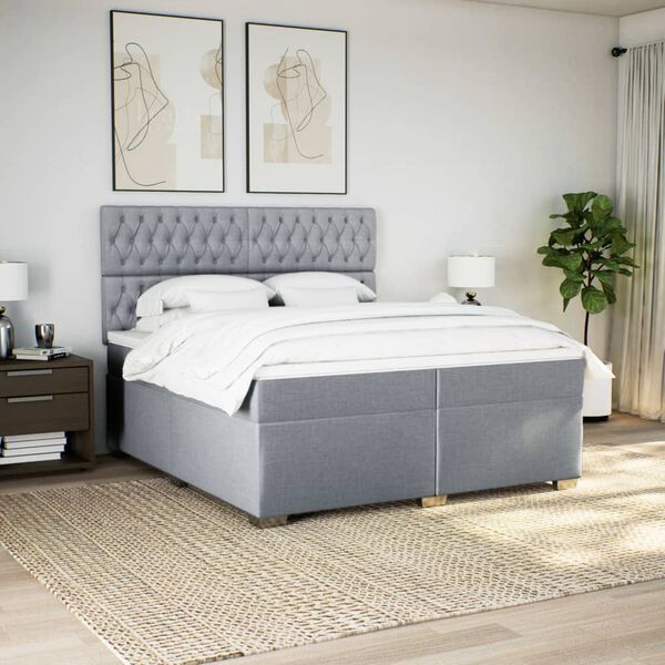 vidaXL Sommier &agrave; lattes de lit avec matelas Gris clair 200x200cm Tissu