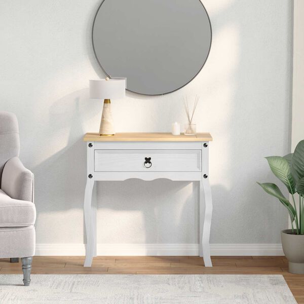 vidaXL Table console avec tiroir Blanc 73 x 35 x 73 cm Pin massif