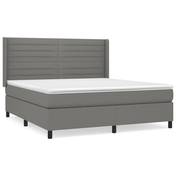 vidaXL Sommier &agrave; lattes de lit avec matelas Gris fonc&eacute; 180x200cm Tissu