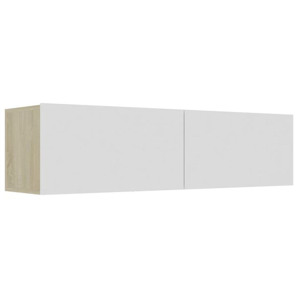 vidaXL Meuble TV Blanc et ch&ecirc;ne sonoma 120x30x30 cm Bois d&rsquo;ing&eacute;nierie