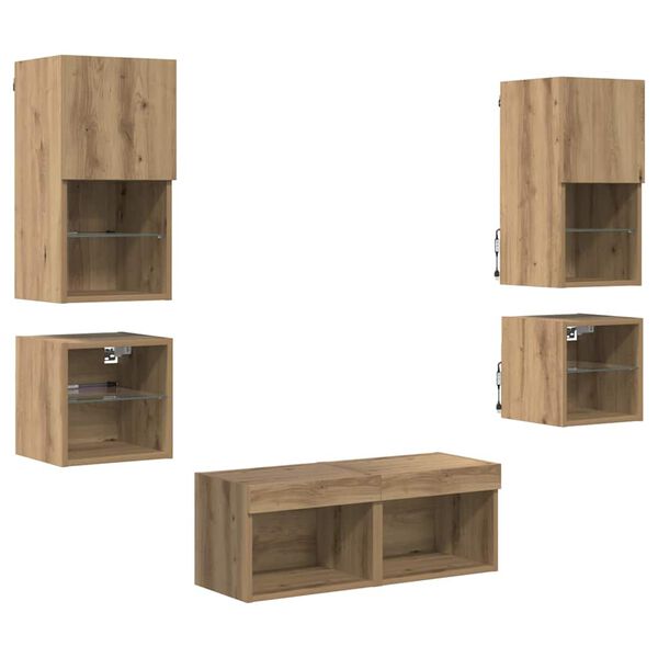vidaXL Meubles TV muraux 8 pcs Ch&ecirc;ne artisanal Bois d'ing&eacute;nierie