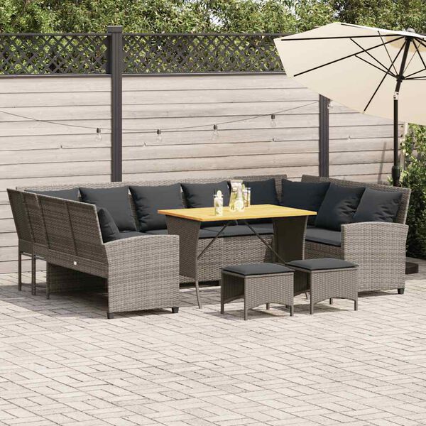 vidaXL Salon de jardin 4 pcs avec coussins gris r&eacute;sine tress&eacute;e