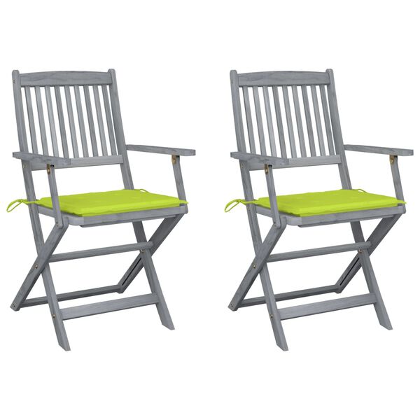 vidaXL Chaises pliables d'extérieur lot de 2 et coussins Bois d'acacia