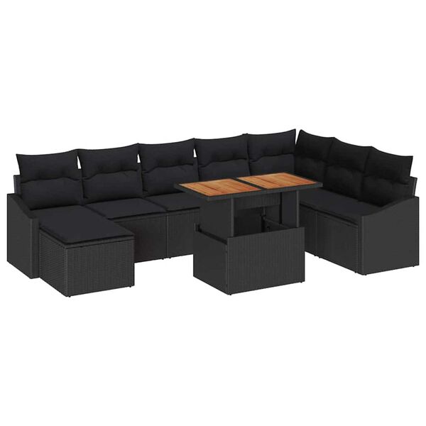 vidaXL Ensemble de canap&eacute; de jardin 9 pcs Noir Poly rotin