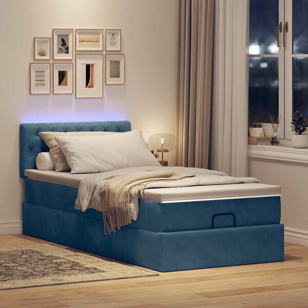 vidaXL Lit ottoman avec matelas et LED bleu foncé 80x200cm velours