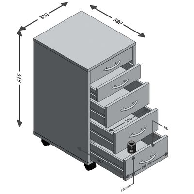 FMD Armoire mobile avec 5 tiroirs Chêne