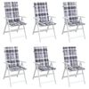 vidaXL Coussins de chaise jardin à dossier haut lot de 6 carreaux gris