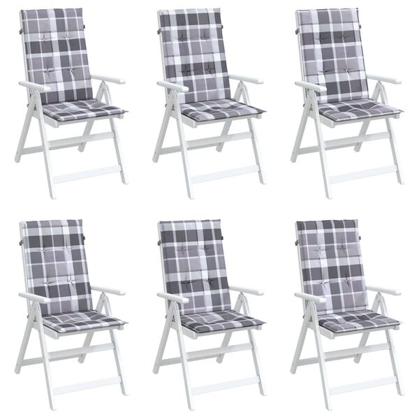 vidaXL Coussins de chaise jardin à dossier haut lot de 6 carreaux gris