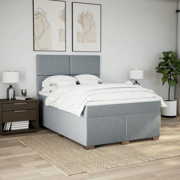 vidaXL Sommier &agrave; lattes de lit avec matelas Gris clair 160x200cm Tissu