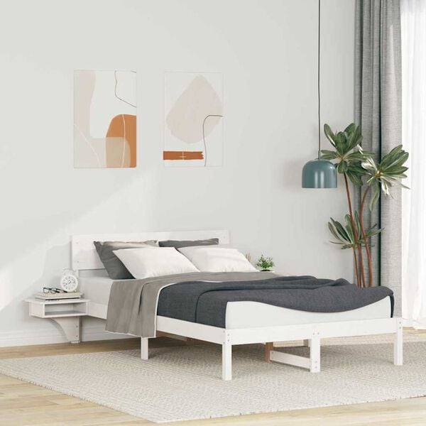 vidaXL Cadre de lit avec t&ecirc;te de lit Blanc 140 x 190 cm Pin massif