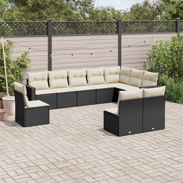 vidaXL Salon de jardin 10 pcs avec coussins noir r&eacute;sine tress&eacute;e