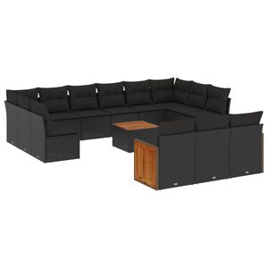 vidaXL Salon de jardin avec coussins 14 pcs noir r&eacute;sine tress&eacute;e