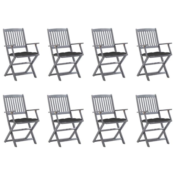 vidaXL Chaises pliables d'extérieur lot de 8 et coussins Bois d'acacia