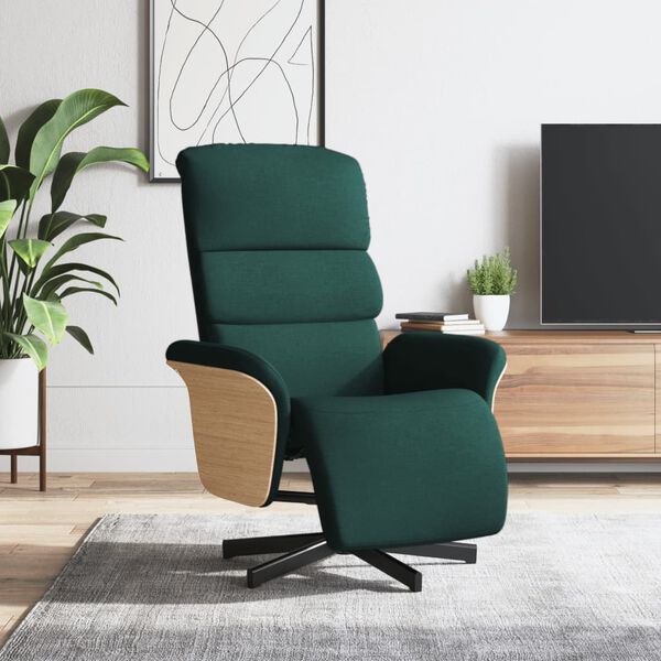 vidaXL Fauteuil inclinable avec repose-pieds vert fonc&eacute; tissu