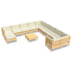 vidaXL Salon de jardin 12 pcs avec coussins cr&egrave;me Bois de pin