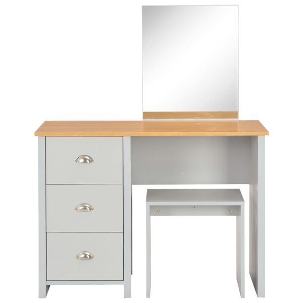 vidaXL Coiffeuse avec miroir et tabouret Gris 104x45x131 cm