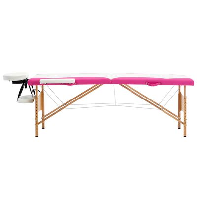 vidaXL Table de massage pliable 2 zones Bois Blanc et rose