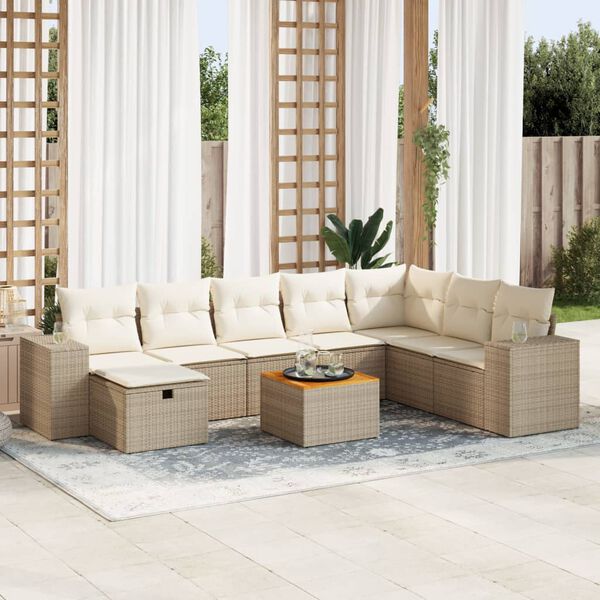 vidaXL Salon de jardin avec coussins 9 pcs beige r&eacute;sine tress&eacute;e