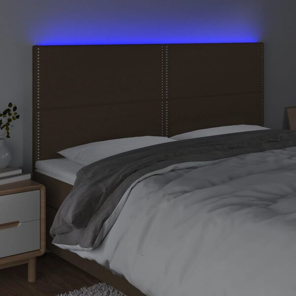 vidaXL T&ecirc;te de lit &agrave; LED Marron fonc&eacute; 180x5x118/128 cm Tissu