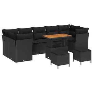 vidaXL Ensemble de canap&eacute; de jardin avec coussin 10 pcs Noir