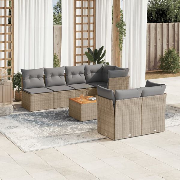 vidaXL Salon de jardin avec coussins 8pcs m&eacute;lange beige r&eacute;sine tress&eacute;e