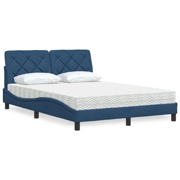 vidaXL Lit avec matelas bleu 120x200 cm tissu