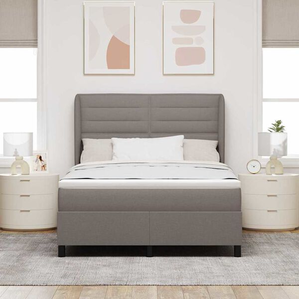 vidaXL Lit &agrave; ressorts avec matelas Taupe 140 x 190 cm tissu