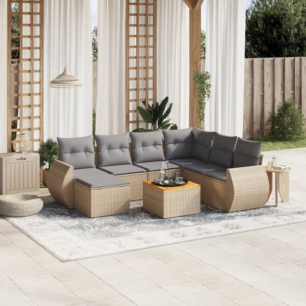 vidaXL Salon de jardin avec coussins 8 pcs beige r&eacute;sine tress&eacute;e