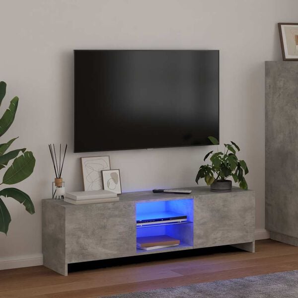 vidaXL Meuble TV avec lumi&egrave;res LED gris b&eacute;ton 120x30x36 cm