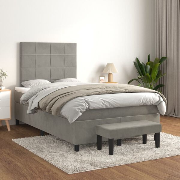 vidaXL Sommier &agrave; lattes de lit et matelas Gris clair 120x200cm Velours